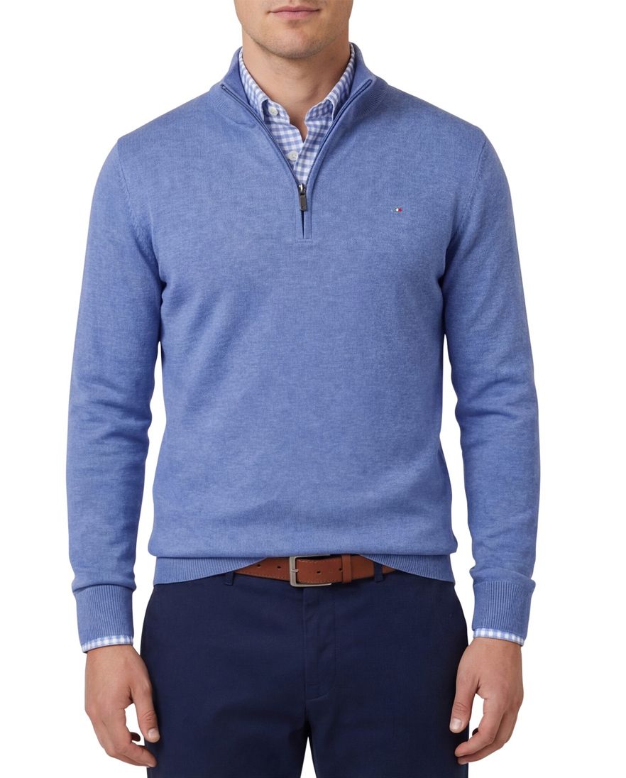 Portofino Hince regular fit half zip trui blauw met boord
