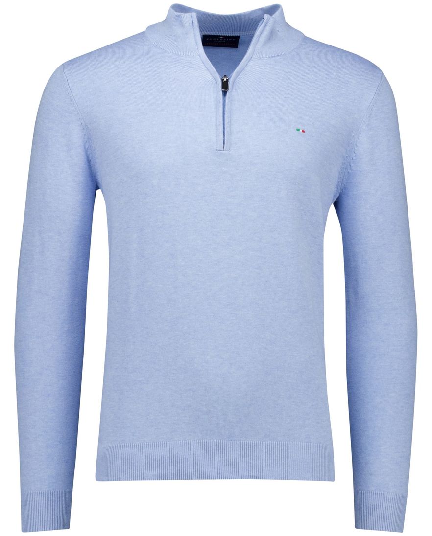 Portofino Hince regular fit half zip trui lichtblauw met boord