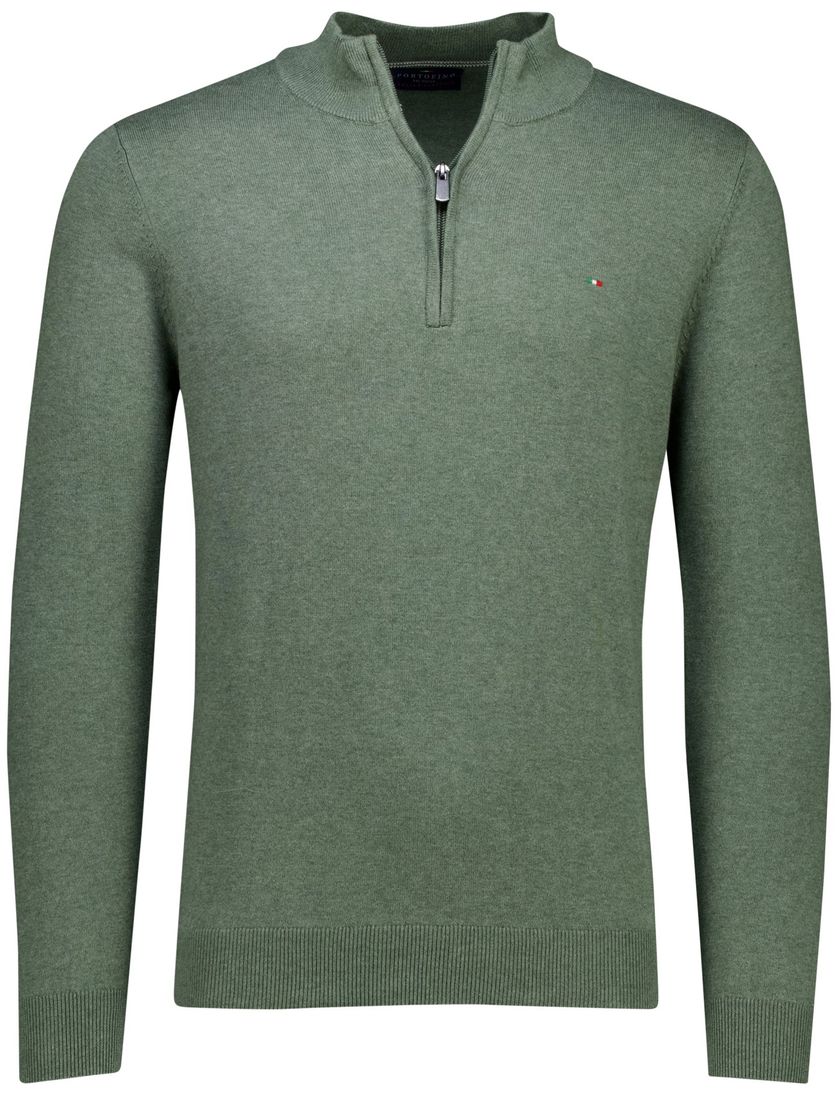 Portofino Hince regular fit half zip trui groen gemêleerd