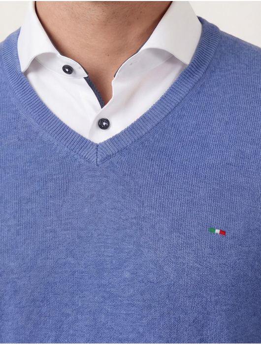 Portofino Vince V-neck Pullover Flat Knit blauw