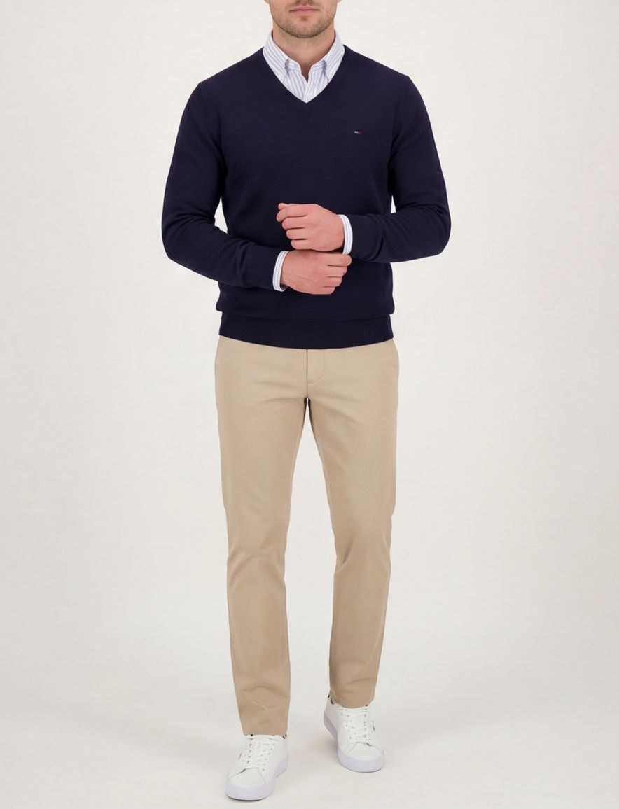 Portofino effen normale fit donkerblauw katoen