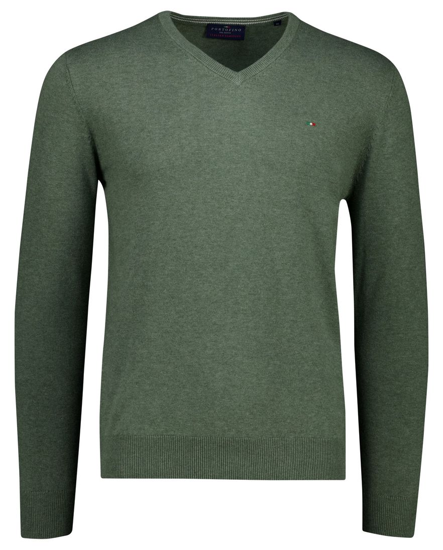 Portofino Vince effen groen normale fit katoen v-hals
