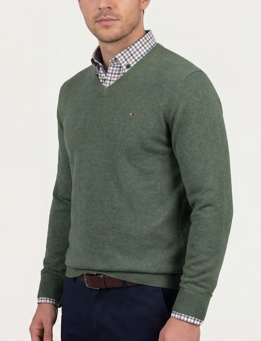 Portofino effen groen normale fit katoen