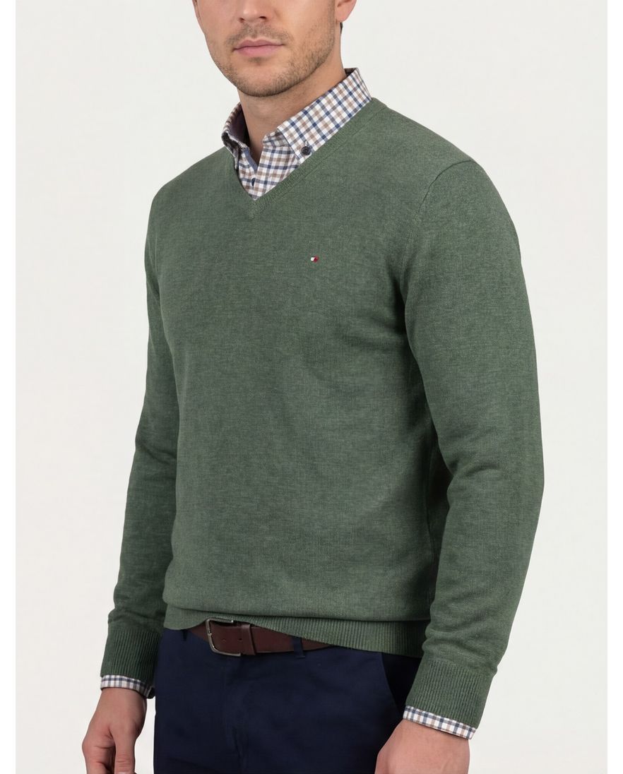 Portofino Vince effen groen normale fit katoen v-hals