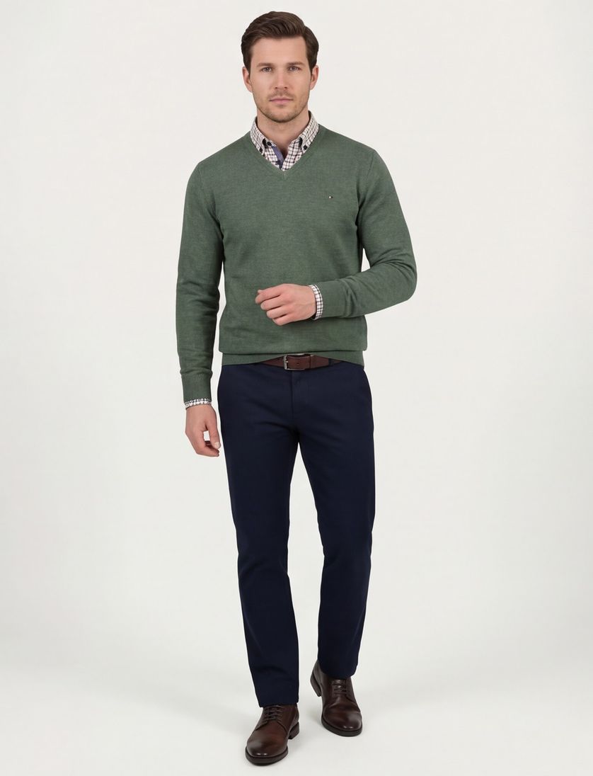 Portofino effen groen normale fit katoen