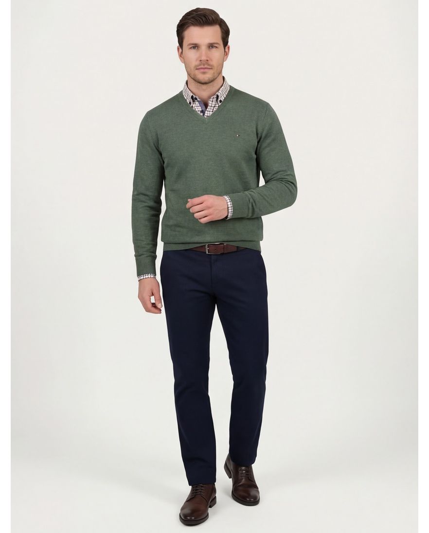 Portofino Vince effen groen normale fit katoen v-hals