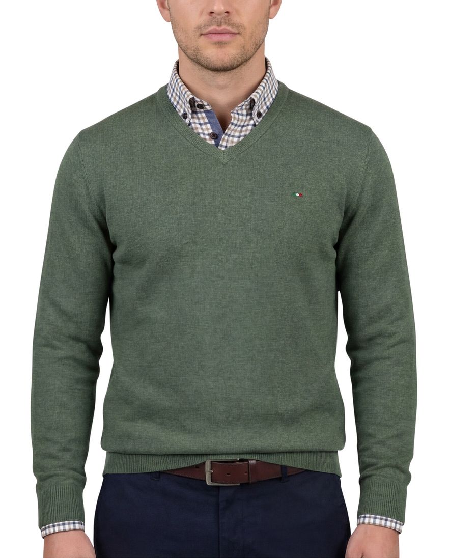 Portofino Vince effen groen normale fit katoen v-hals