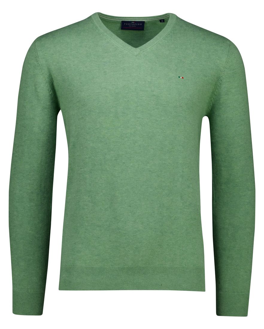 Portofino effen groen katoen normale fit v-hals
