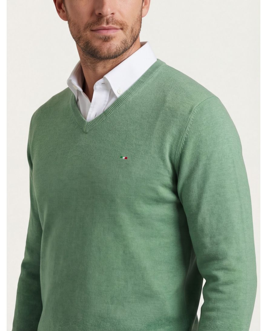 Portofino effen groen katoen normale fit v-hals