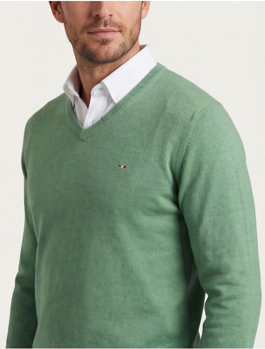 Portofino Vince V-neck Pullover Flat Knit Groen