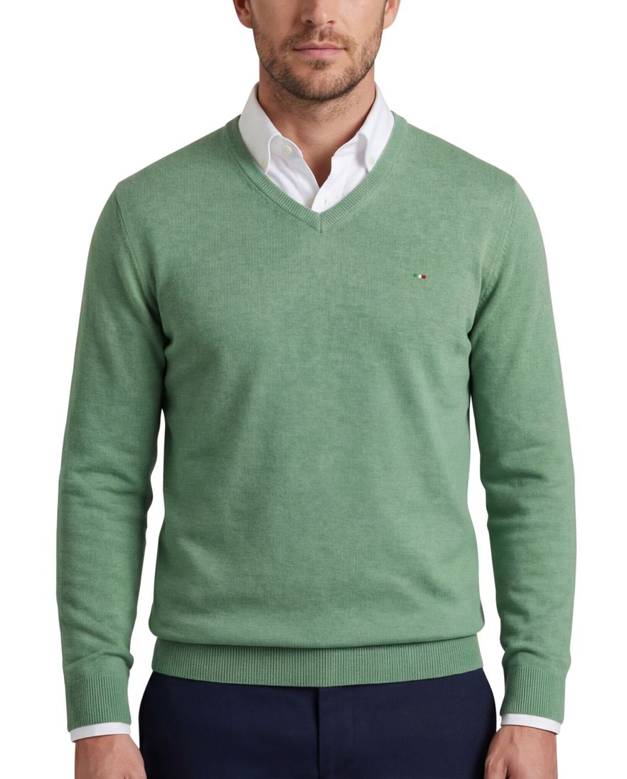 Portofino effen groen katoen normale fit v-hals