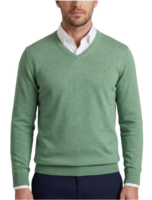 Portofino Vince V-neck Pullover Flat Knit Groen