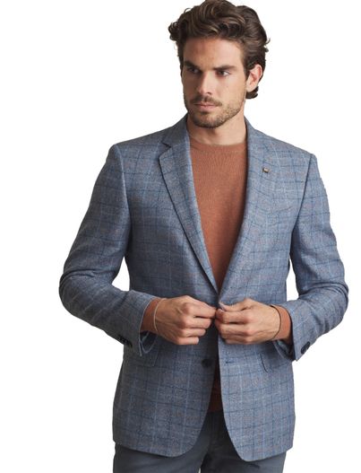 Magee Magee colbert blauw geruit zijde