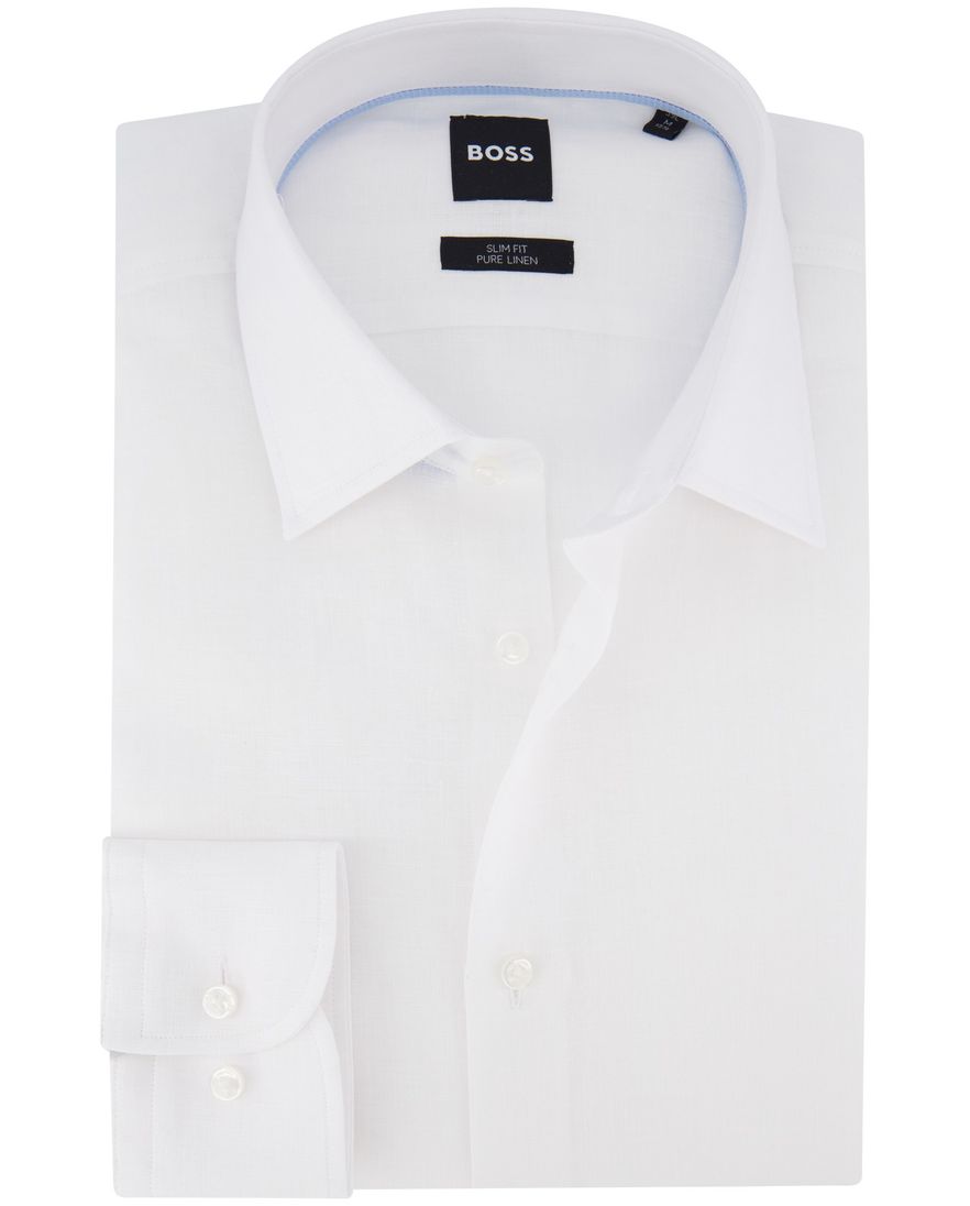 Boss Black slim fit overhemd effen wit linnen ml7