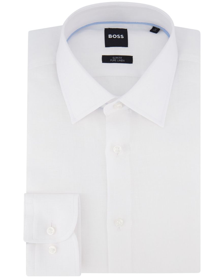 Boss Black slim fit overhemd effen wit linnen ml7
