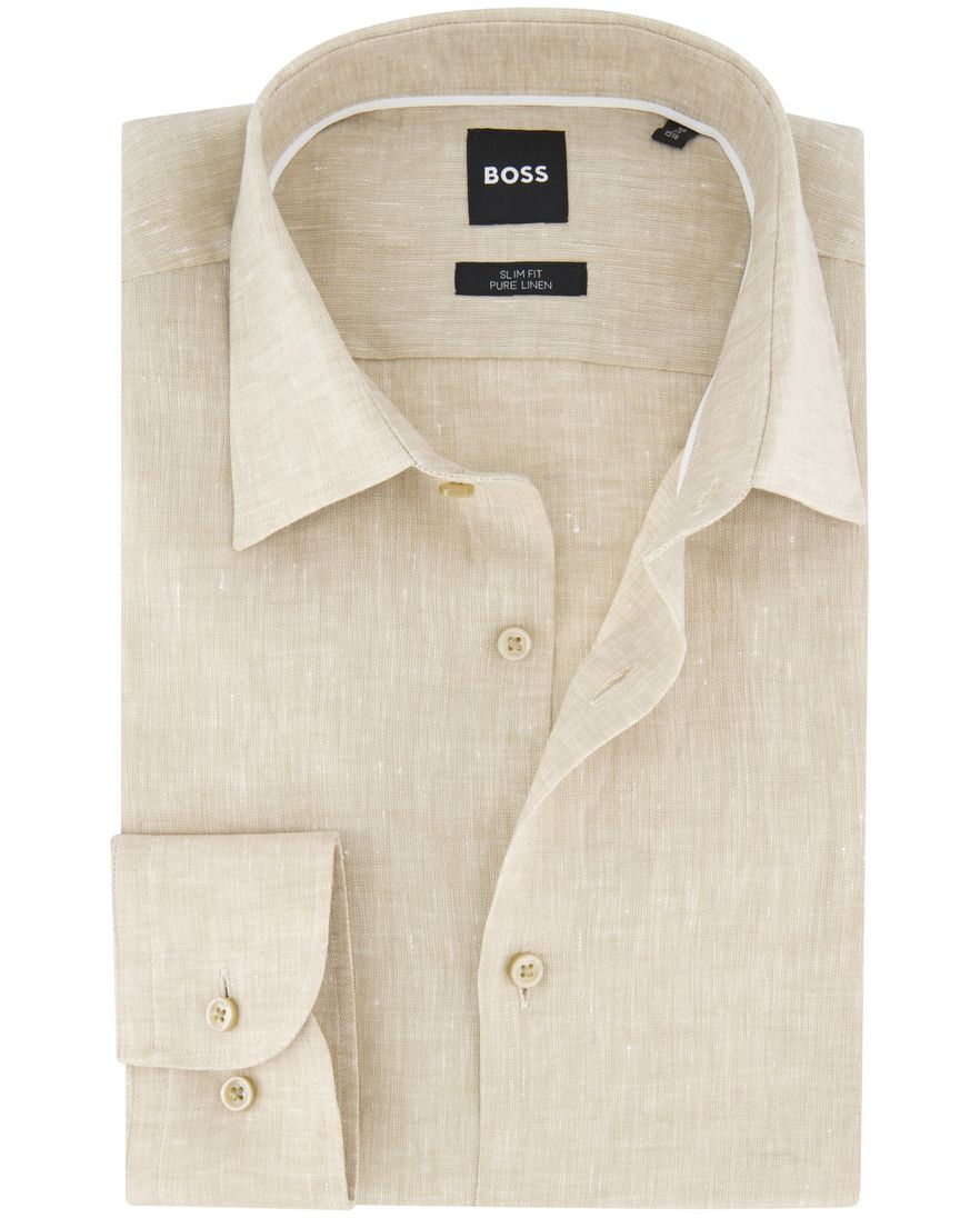 BOSS overhemd beige Slim Fit semi-wide collar