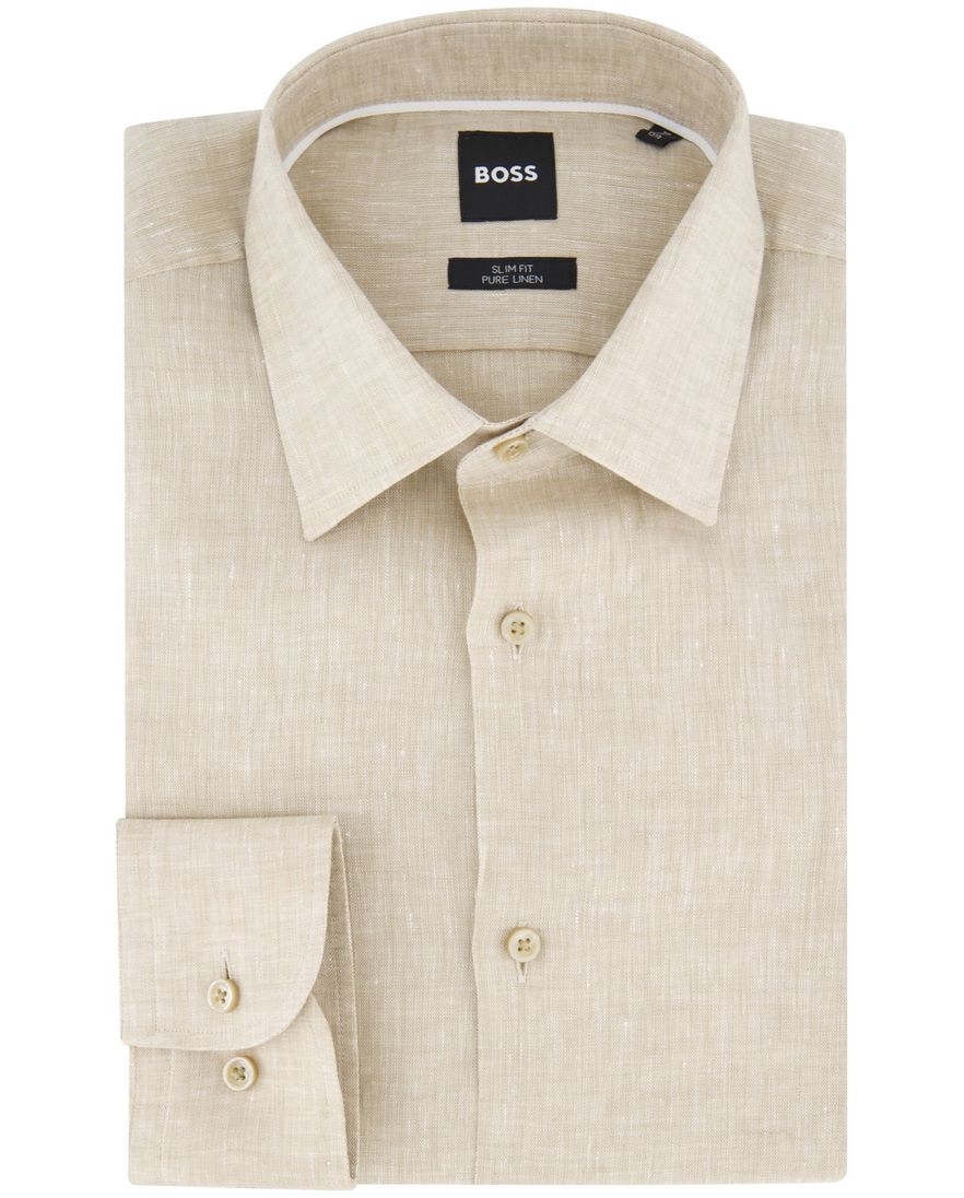 BOSS overhemd beige Slim Fit semi-wide collar