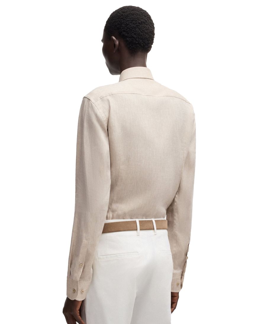 BOSS overhemd beige Slim Fit semi-wide collar