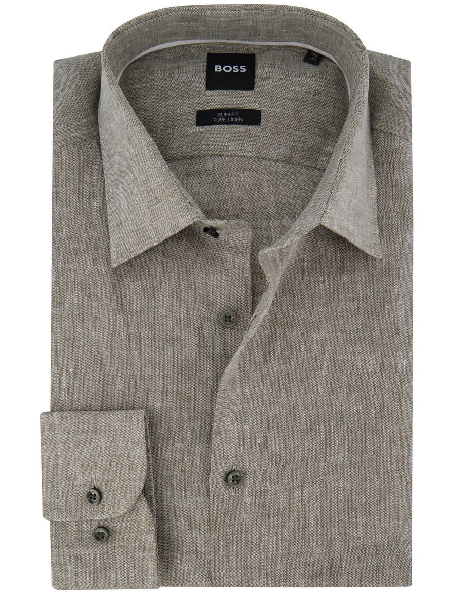 Boss Black slim fit overhemd effen groen mouwlengte 7