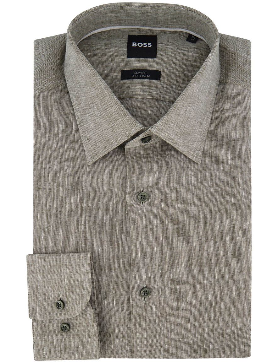 Boss Black slim fit overhemd effen groen mouwlengte 7