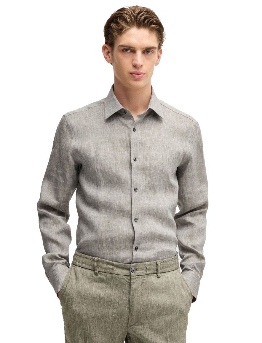 Boss Black slim fit overhemd effen groen mouwlengte 7