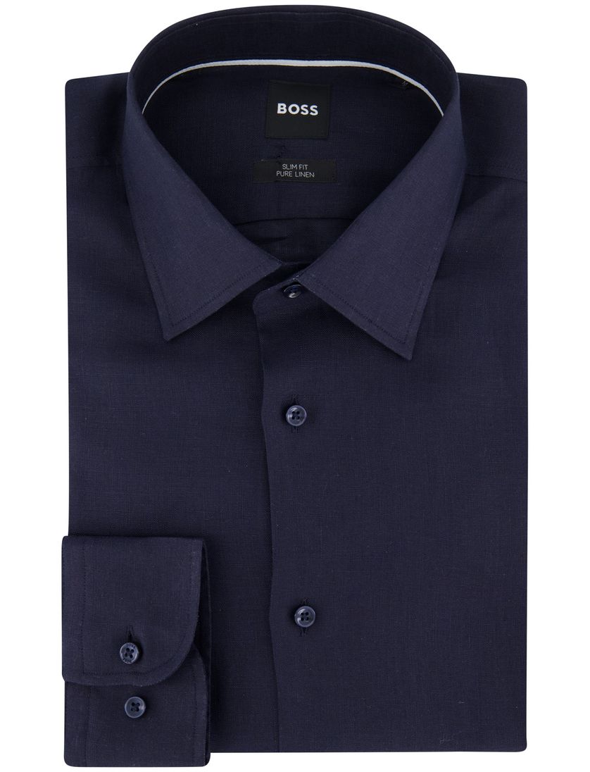 Boss Black H-Hank overhemd mouwlengte 7 donkerblauw linnen