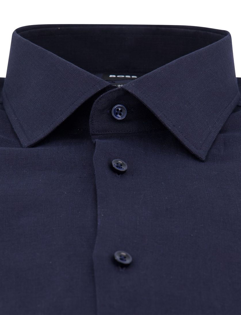Boss Black H-Hank overhemd mouwlengte 7 donkerblauw linnen