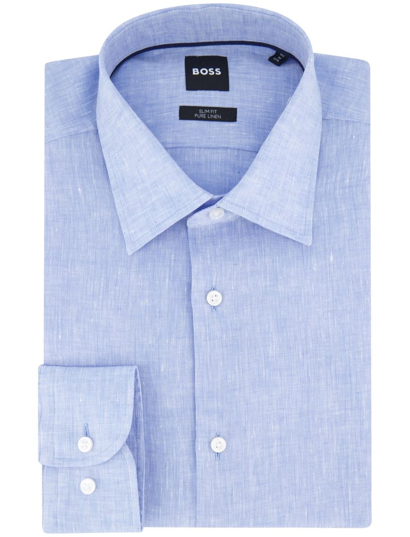 BOSS overhemd lichtblauw Slim Fit Pure Linen linnen