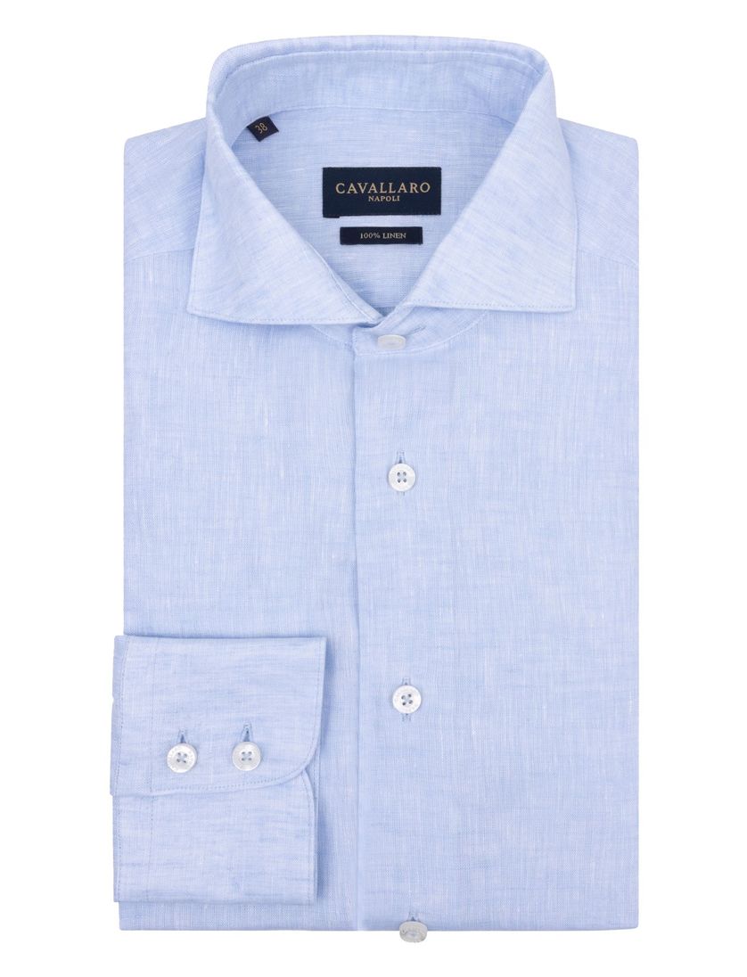overhemd Cavallaro Firento lichtblauw linnen slim fit