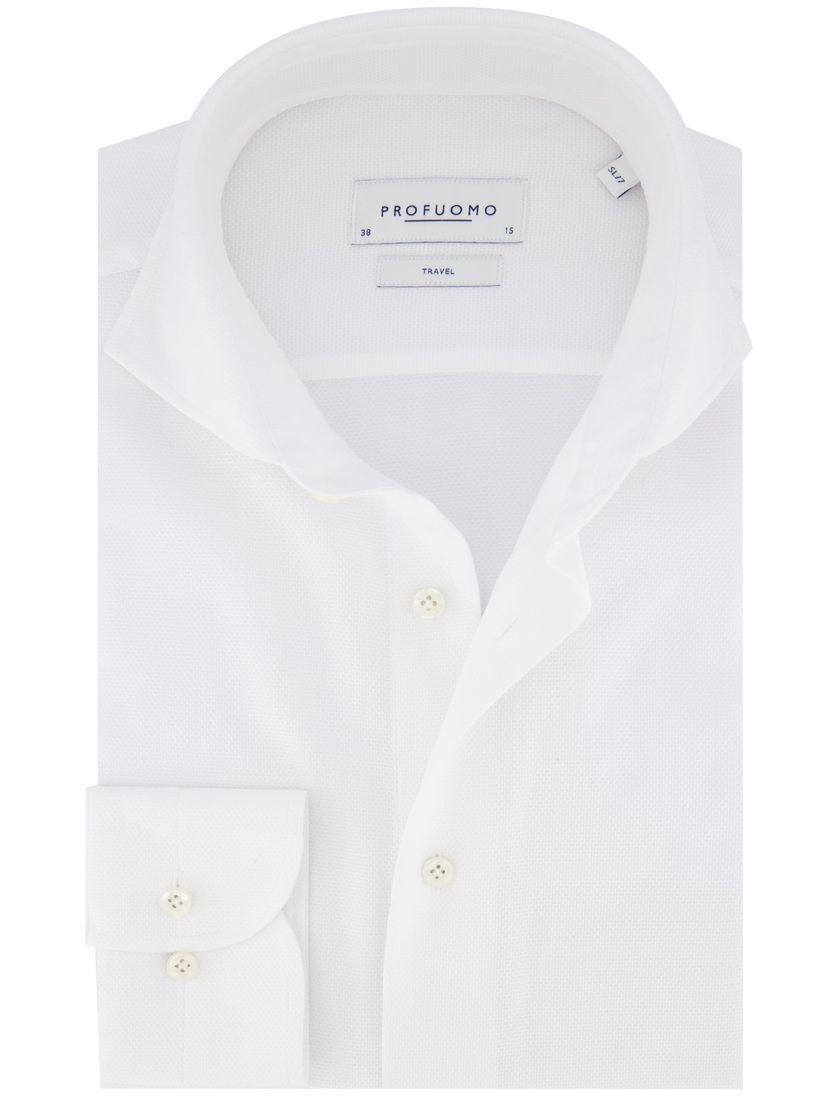 katoenen Profuomo mouwlengte 7 overhemd travel wit