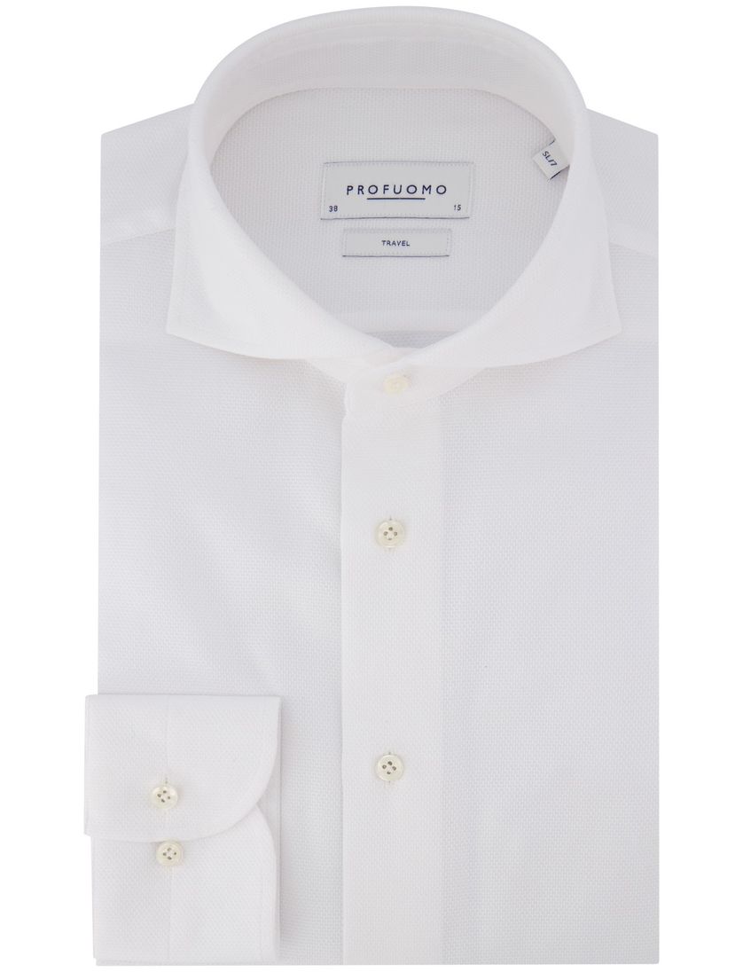 katoenen Profuomo mouwlengte 7 overhemd travel wit