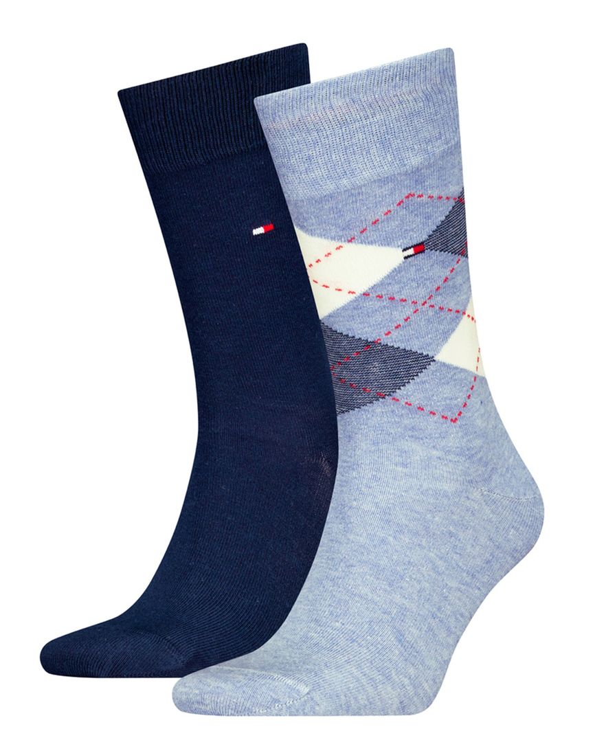 Tommy Hilfiger geruite sokken 2-pack lichtblauw navy