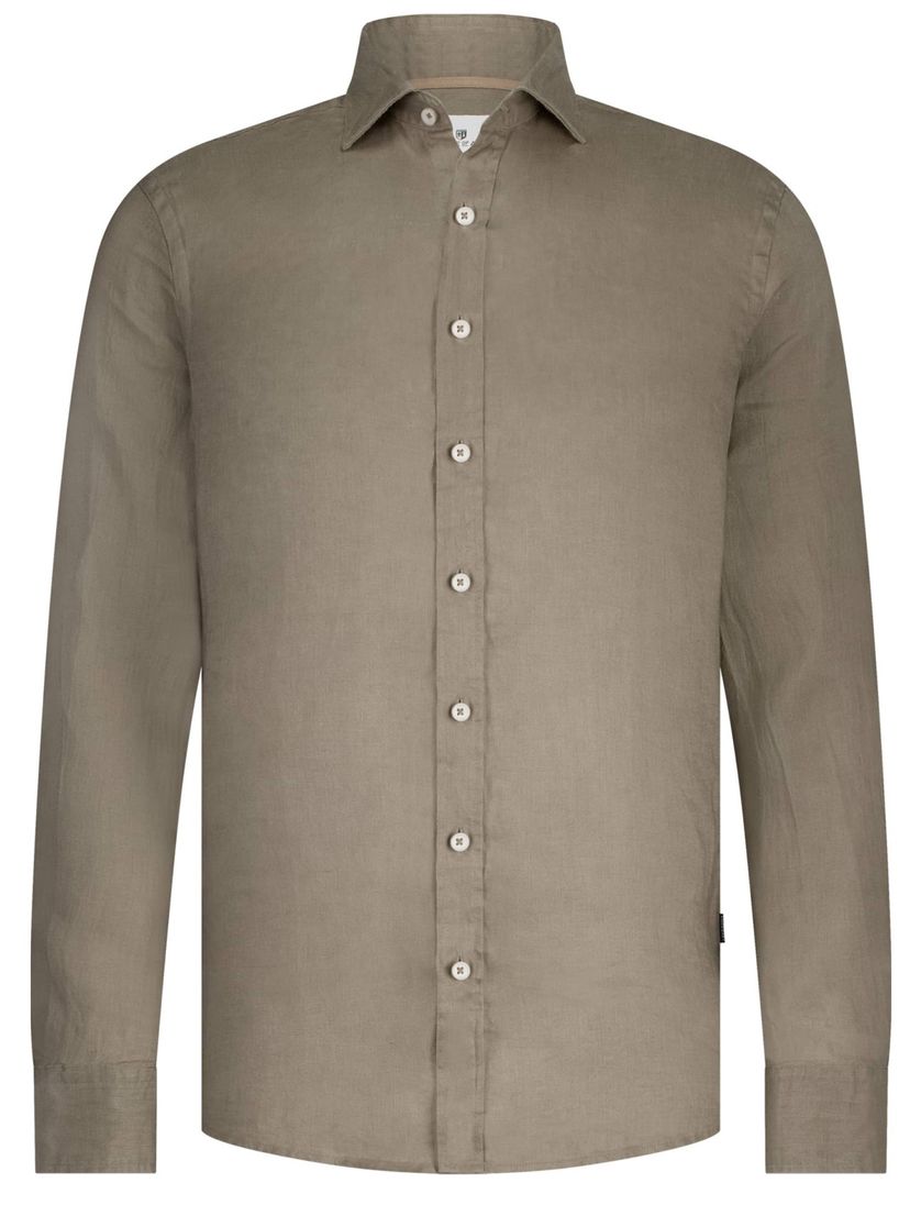 State of Art overhemd bruin effen 100% linnen