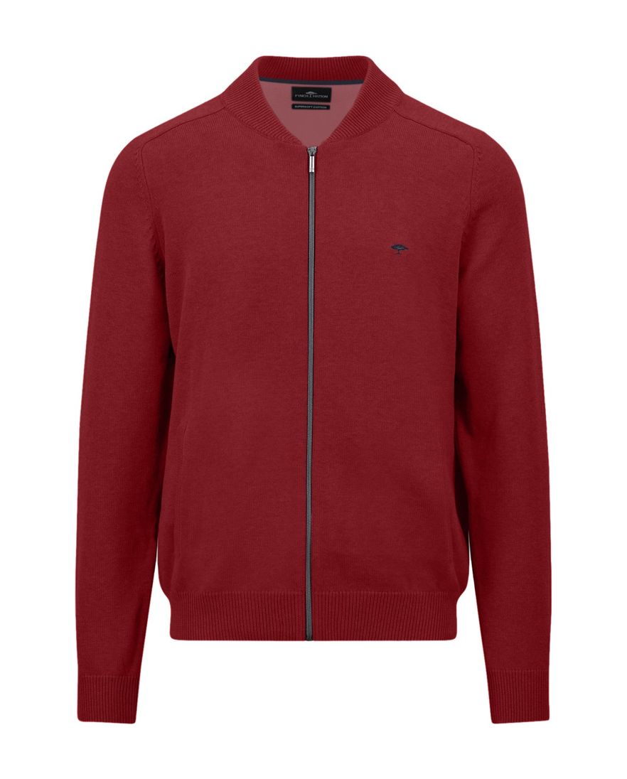 Fynch Hatton vest rood effen katoen gebreid rits