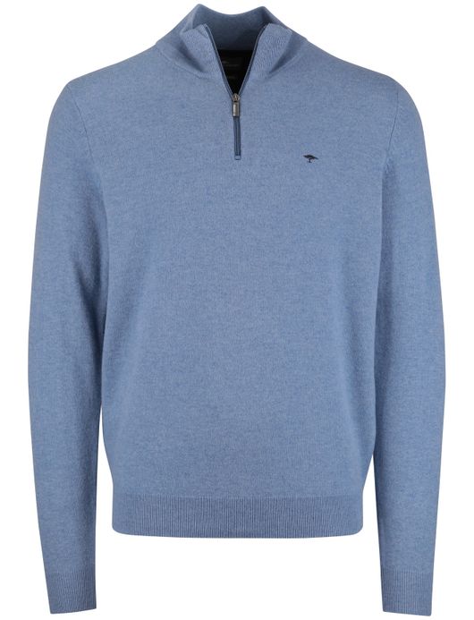 Fynch Hatton half zip blauw lamswol normale fit