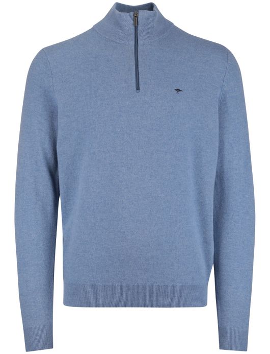 Fynch Hatton half zip blauw lamswol normale fit