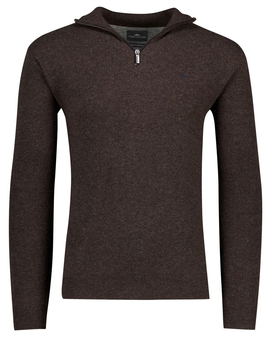 Flynch Hatton Trui Half zip bruin 100% lamswol