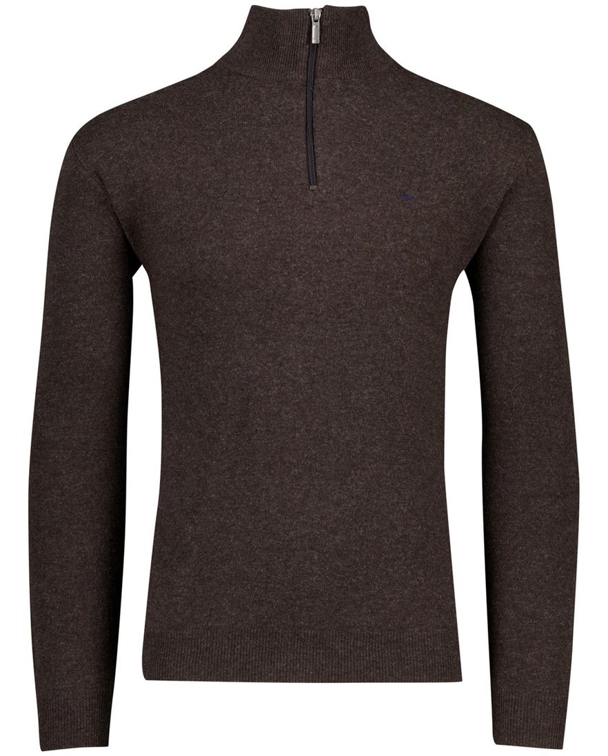 Flynch Hatton Trui Half zip bruin 100% lamswol