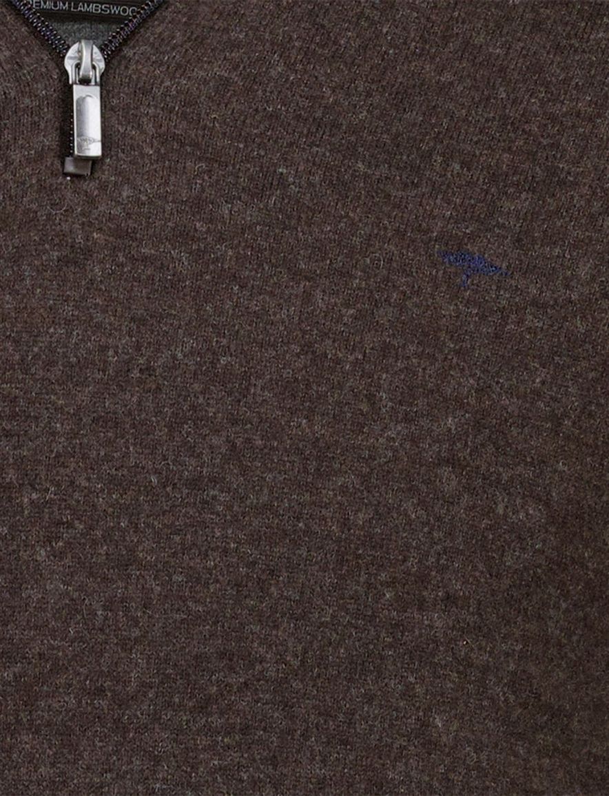 Flynch Hatton Trui Half zip bruin 100% lamswol