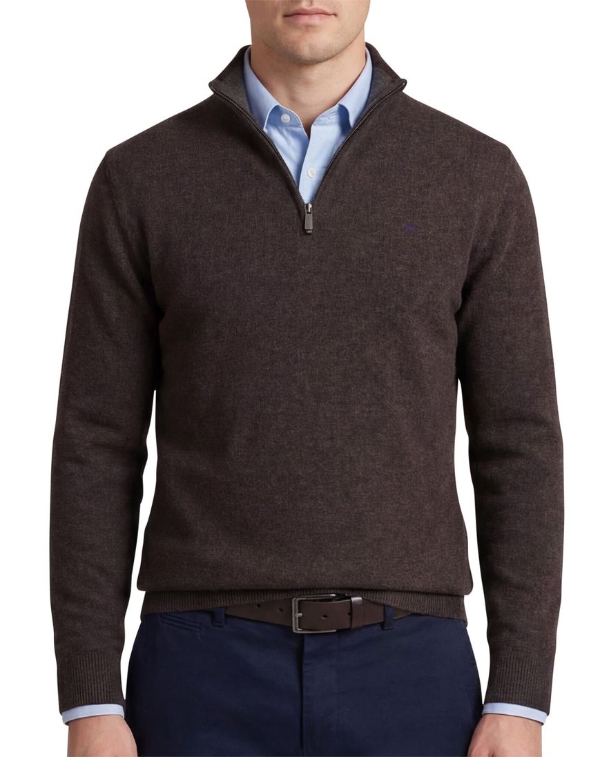 Flynch Hatton Trui Half zip bruin 100% lamswol