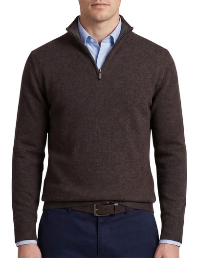 Fynch Hatton Flynch Hatton Trui Half zip bruin lamswol gemêleerd