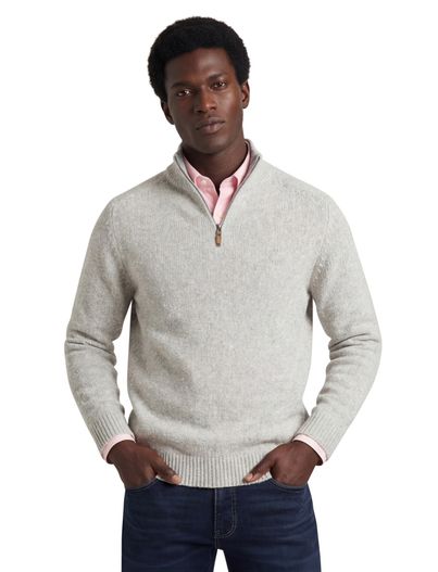 Fynch Hatton Fynch-Hatton trui half zip lichtgrijs