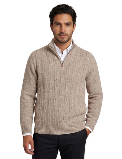 Fynch Hatton Half zip kabeltrui Fynch Hatton grijs wol