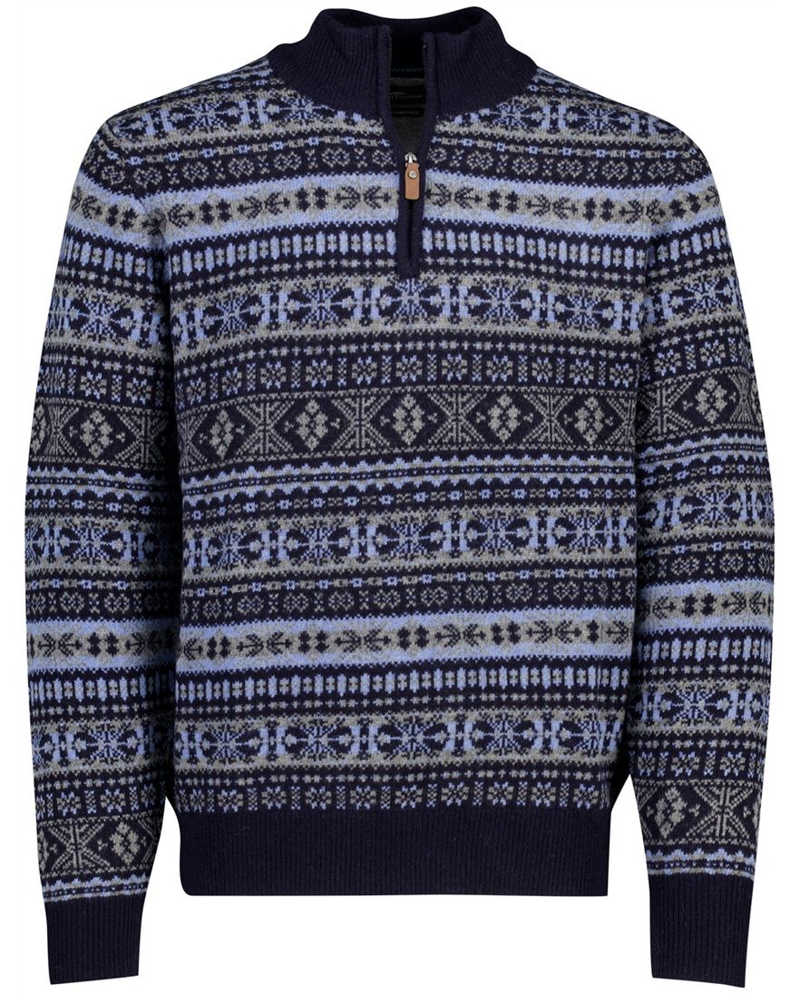 Fynch Hatton Trui blauw patroon gebreid lamswol