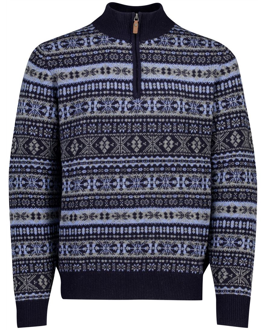 Fynch Hatton Trui blauw patroon gebreid lamswol