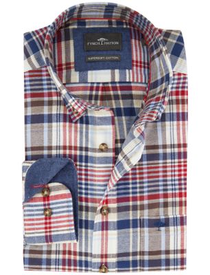Fynch Hatton Fynch-Hatton overhemd ml 5 blauw rood geruit flanel met borstzak