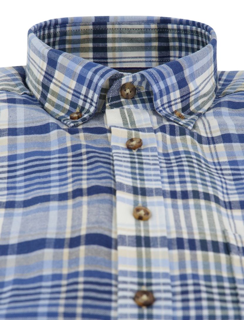 Fynch-Hatton overhemd ml 5 blauw geruit flanel