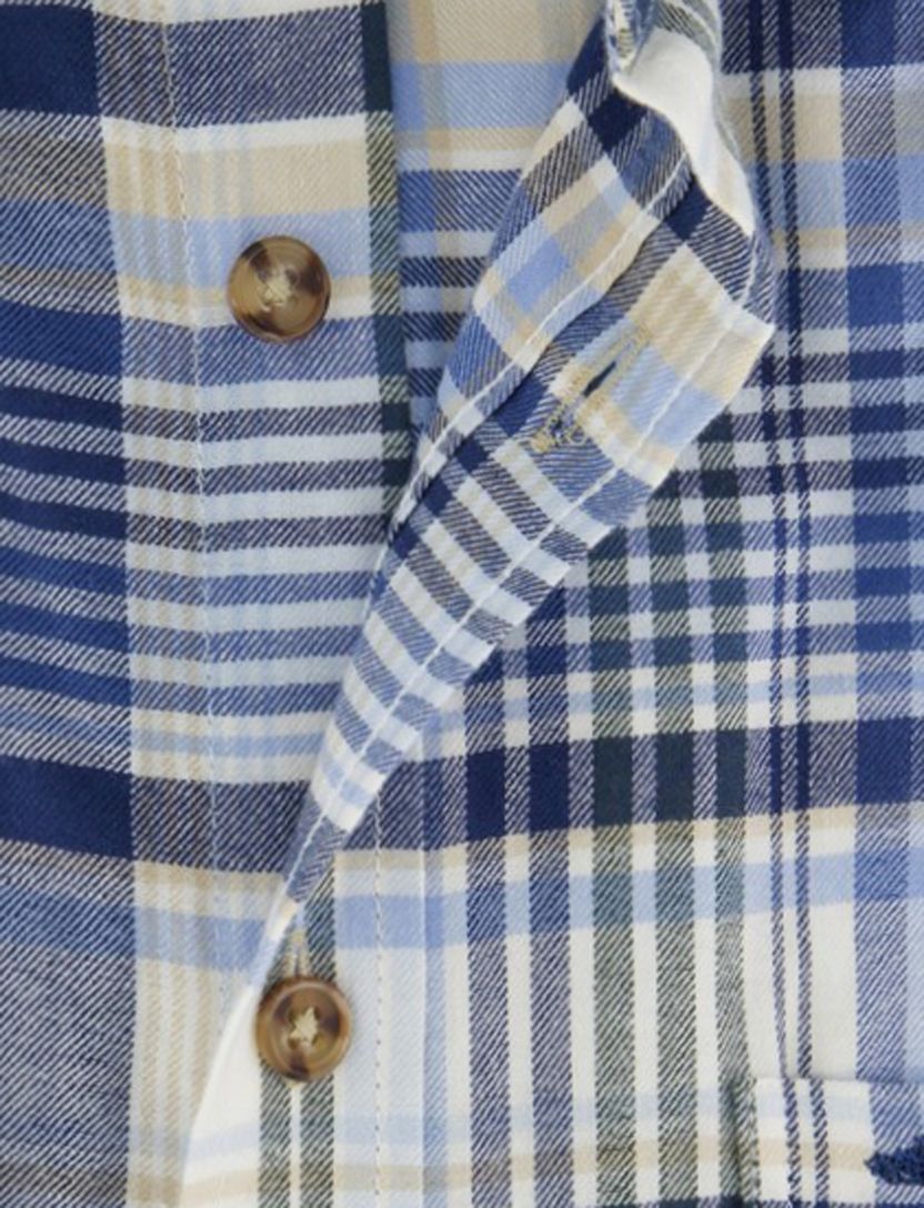 Fynch-Hatton overhemd ml 5 blauw geruit flanel