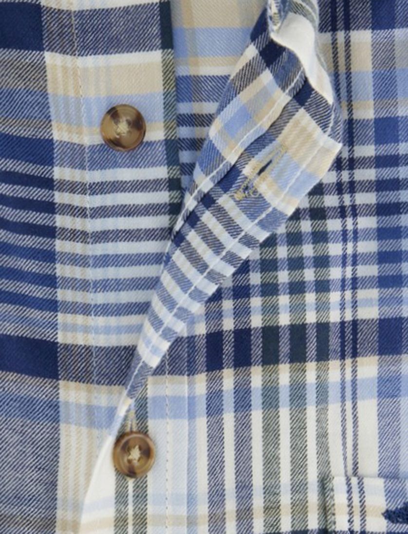 Fynch-Hatton overhemd ml 5 blauw geruit flanel