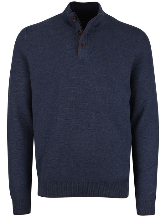 Fynch Hatton melange half zip trui donkerblauw katoen